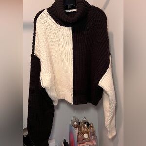 Zara Black and Cream Cowl Neck Sweater